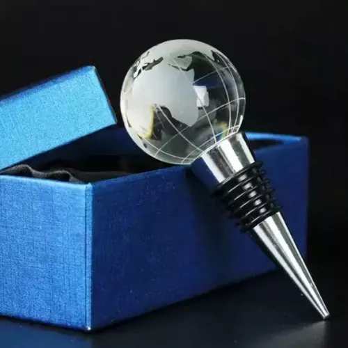 Tappo per bottiglia a tema viaggio con globo mondo serigrafato in vetro