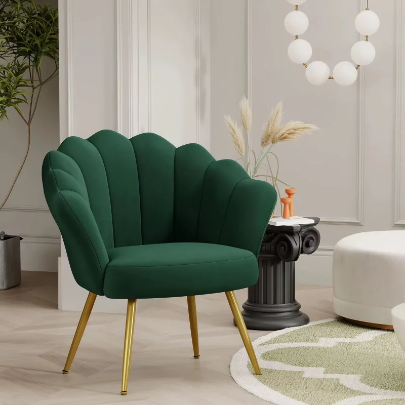 Poltroncina di Design in Velluto Verde con Gambe Oro Eleganza Moderna CodosDesign
